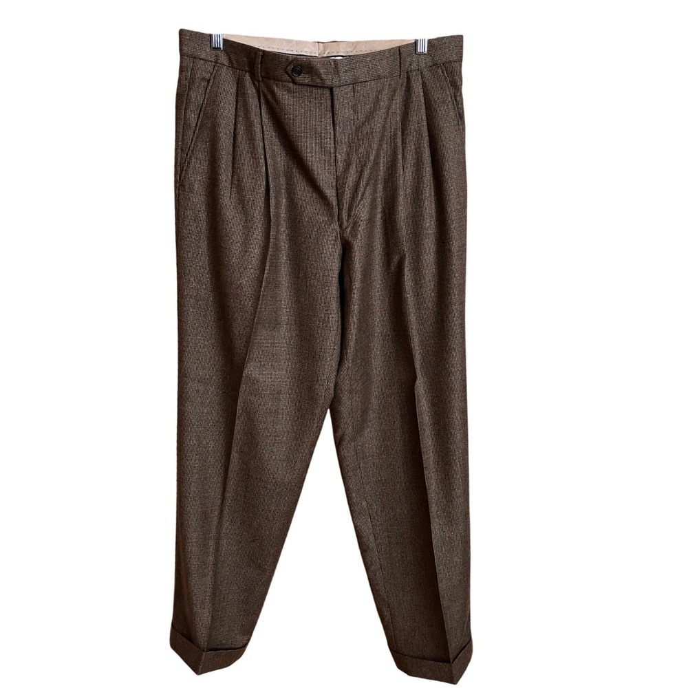 Cortina Mens Pants 36x30 Brown Wool Cashmere Pleated Dress Cuffed Made in Canada - Picture 2 of 10
